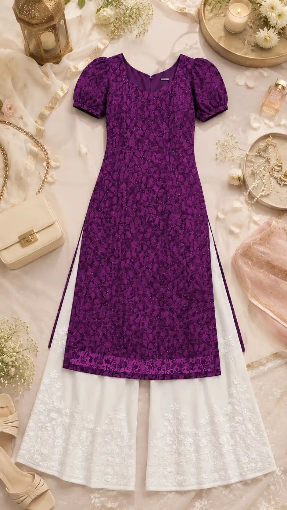 Wine Embroidered Gulnaz Designer Kurta