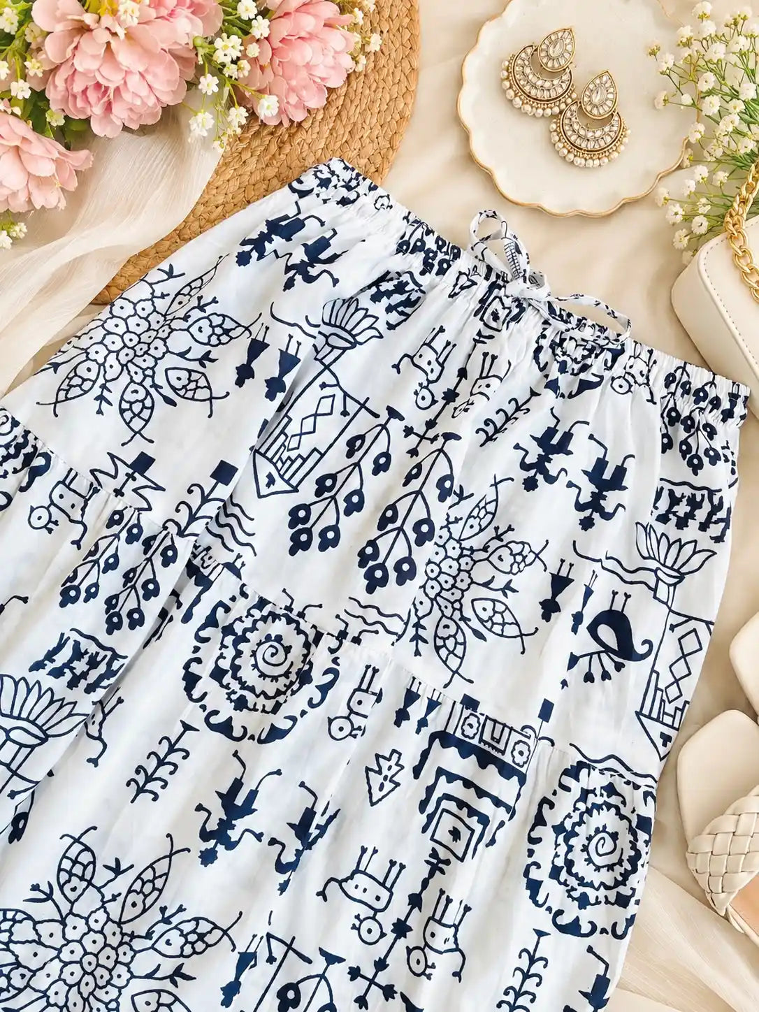 Jaipuri Indigo Folk Flared Twirl Skirt