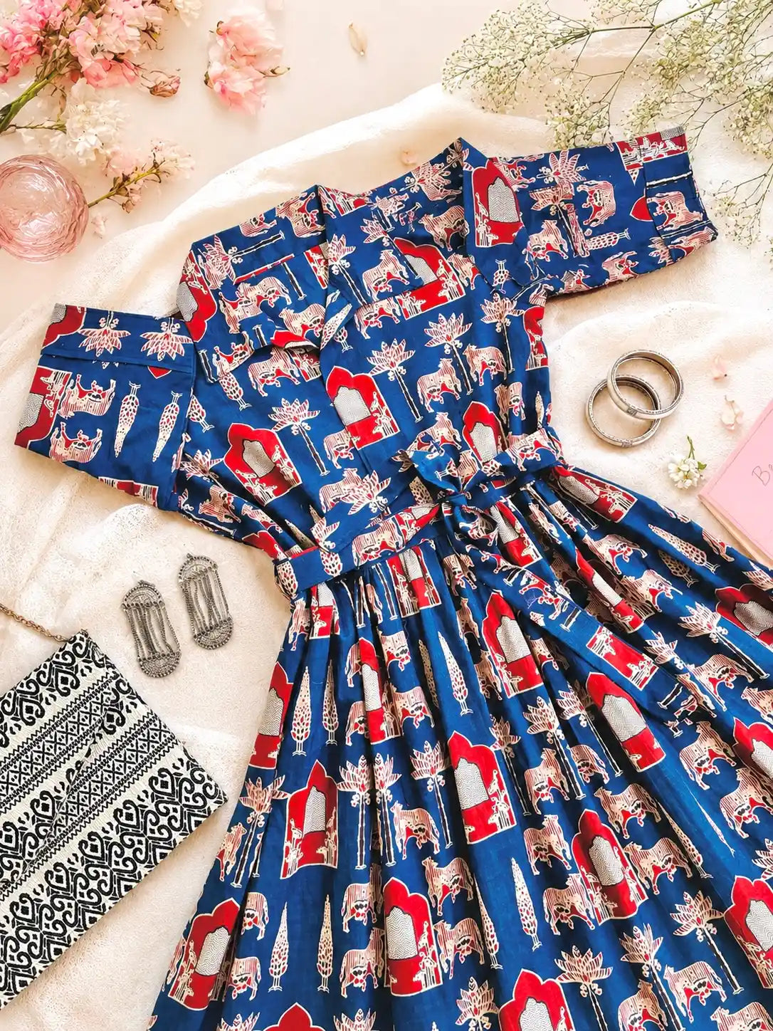Blue Worli Collar Flared Dress