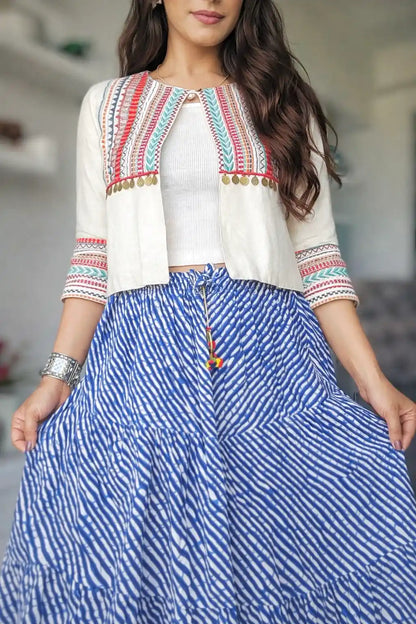 White Jaipuri Embroidered Jacket