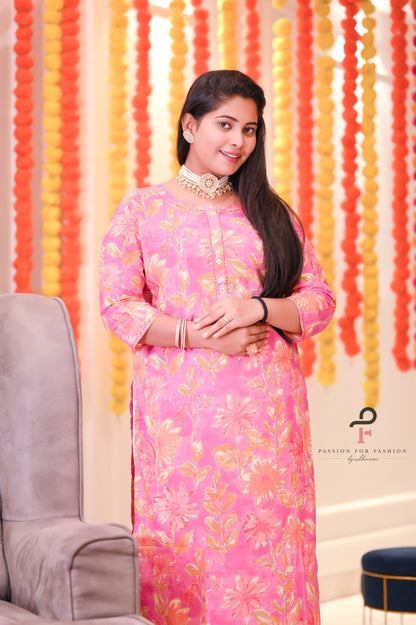 The Hot Pink Floral Rangriti Budget Kurta