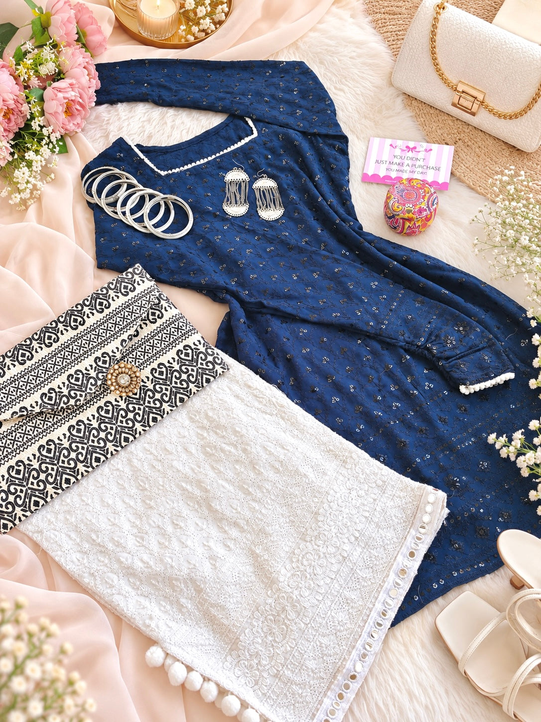 Gulnaz Blue Sequin Embroidered Kurta