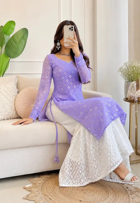 Sheer Lilac Mirror Gulnaz Kurta