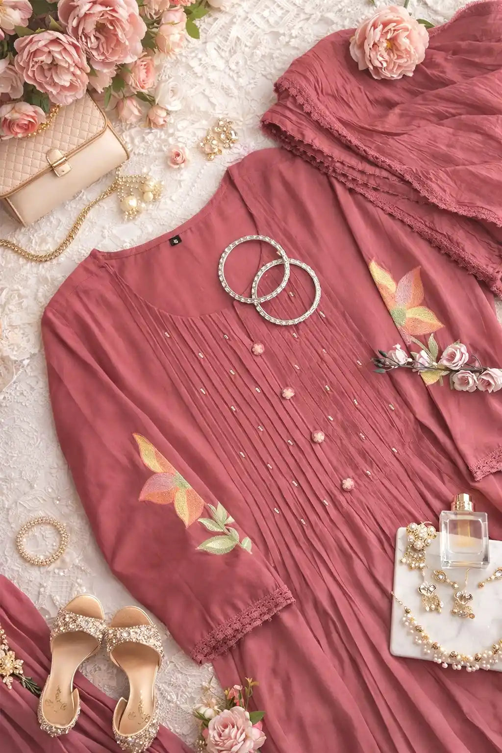 Rose Embroidered Meher Suit Set