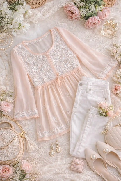 Dreamy Peach Short Chikan Top