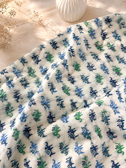 White Elephant Print Cotton Fabric Cut