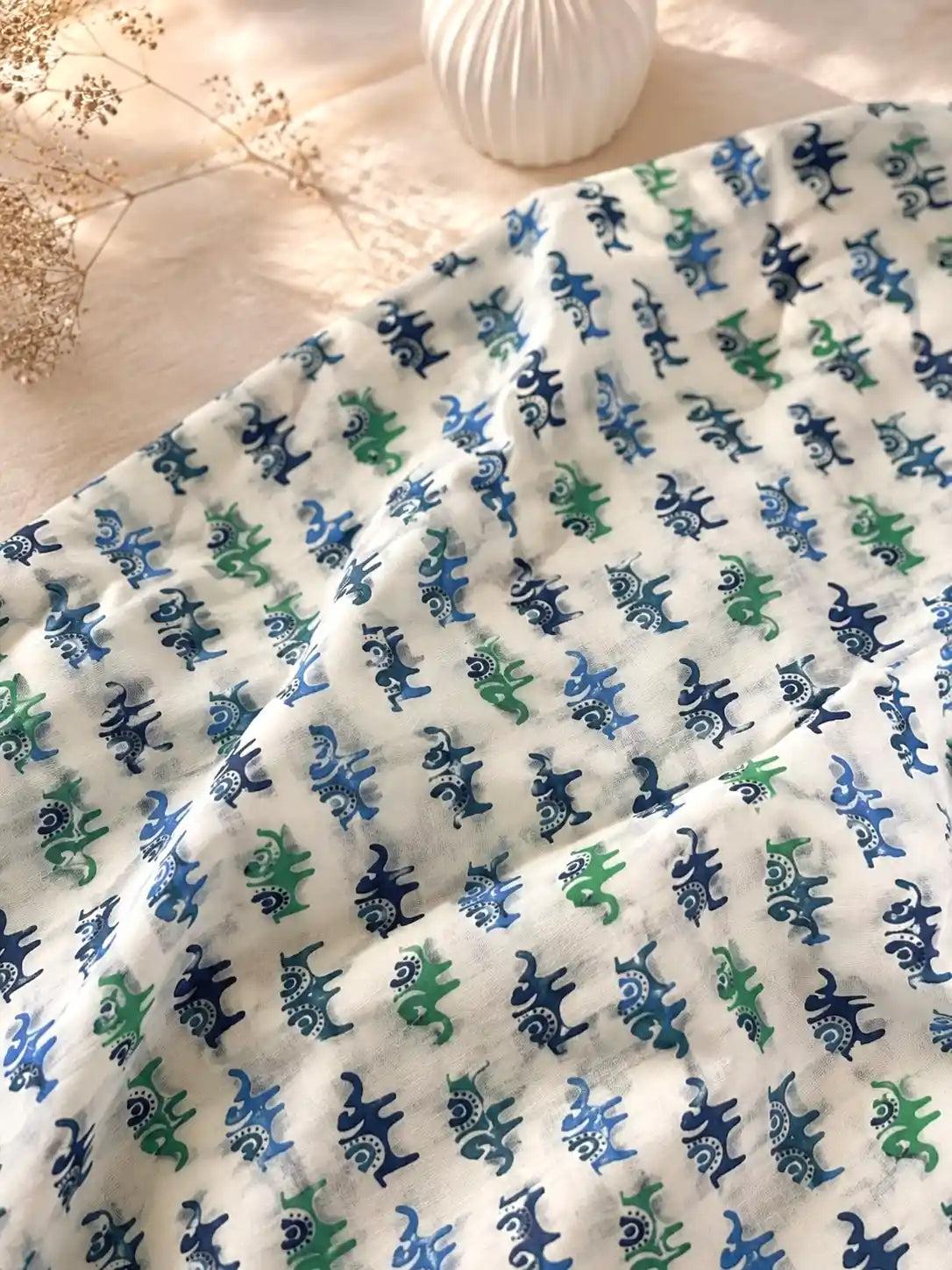 White Elephant Print Cotton Fabric Cut