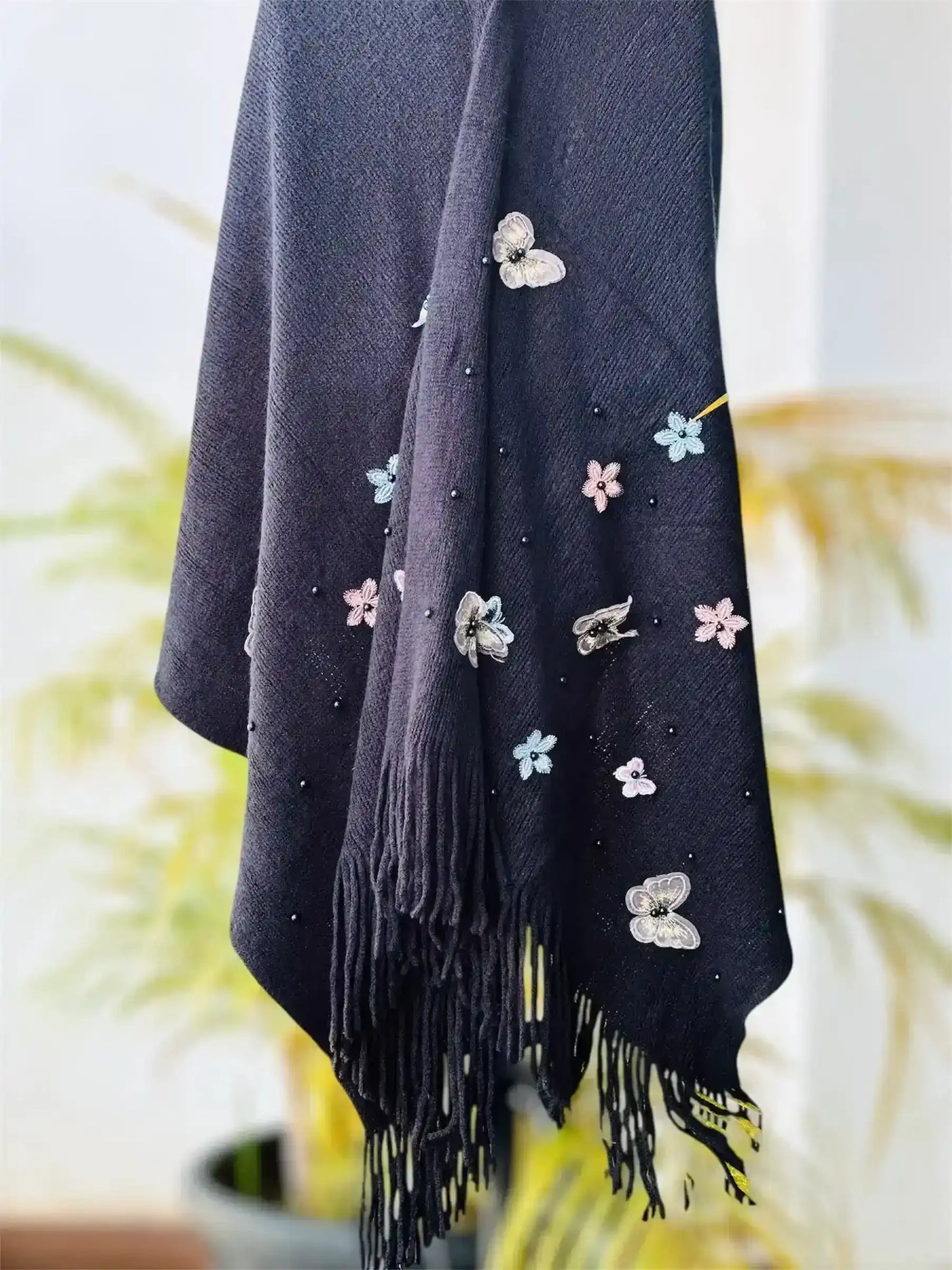 Black Butterfly Wool Winter Stole
