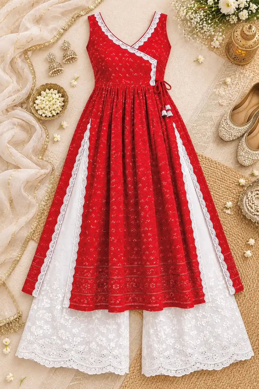 Swati's Rose Maroon Angrakha Gulnaz Kurta