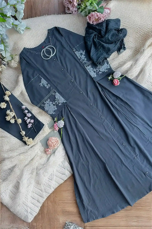 Meher Charcoal Embroidered Suit Set