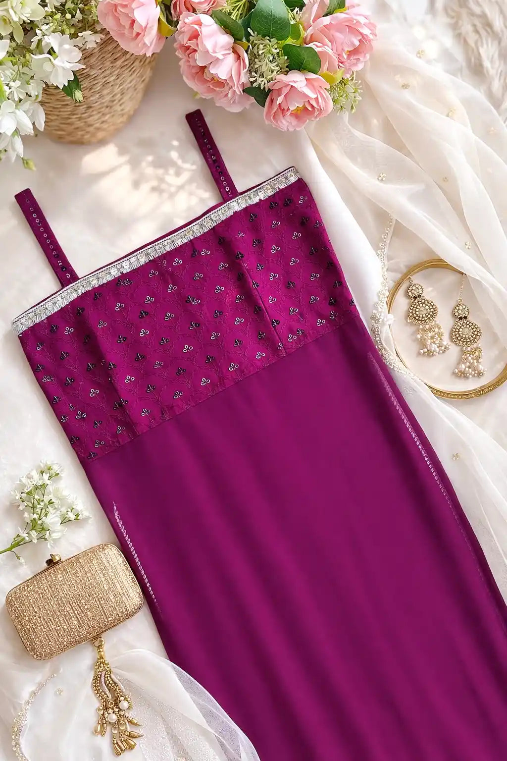 Ruhani Wine Embroidered Gulnaz Kurta
