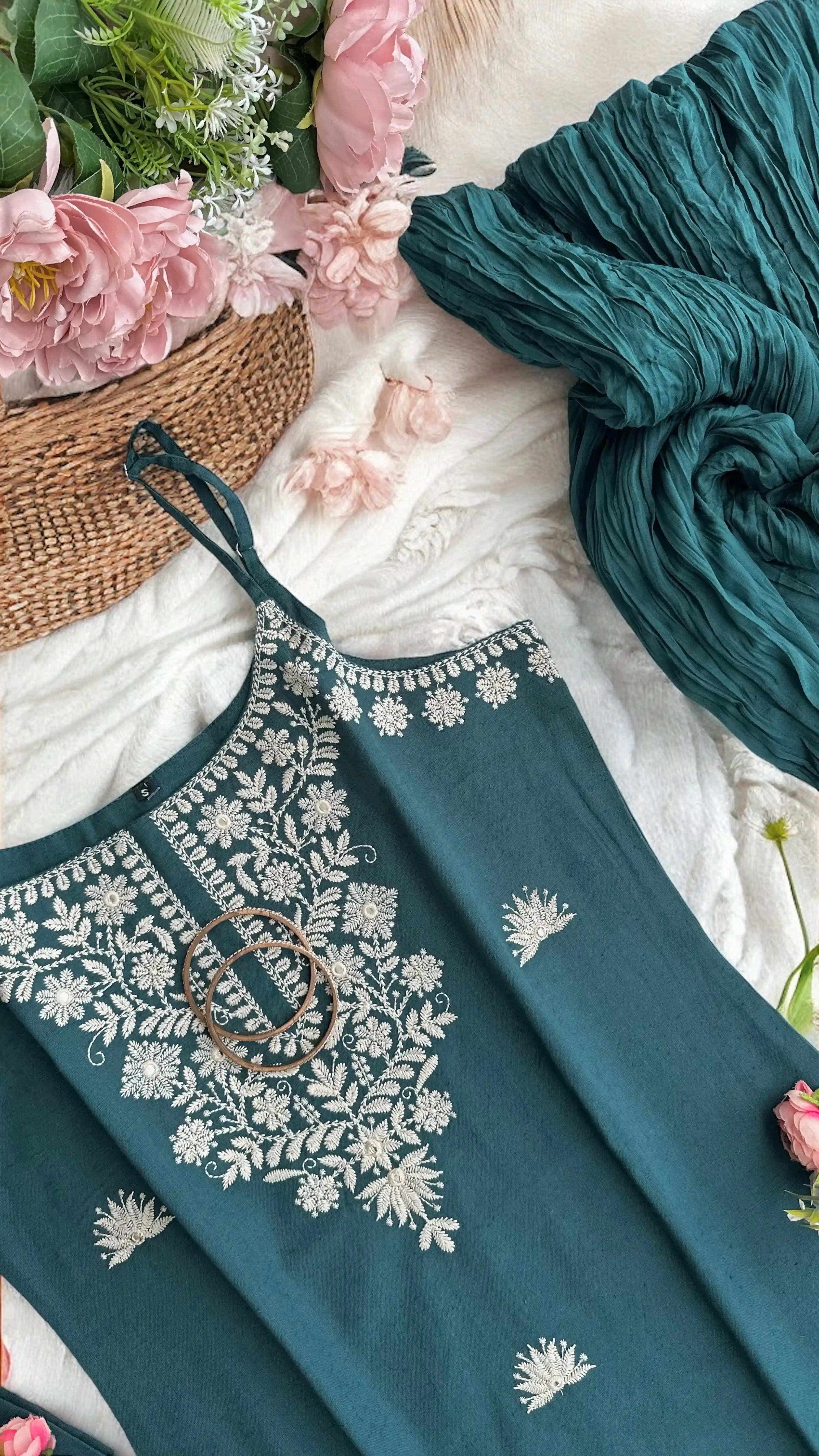 Deep Teal Embroidered Meher Suit