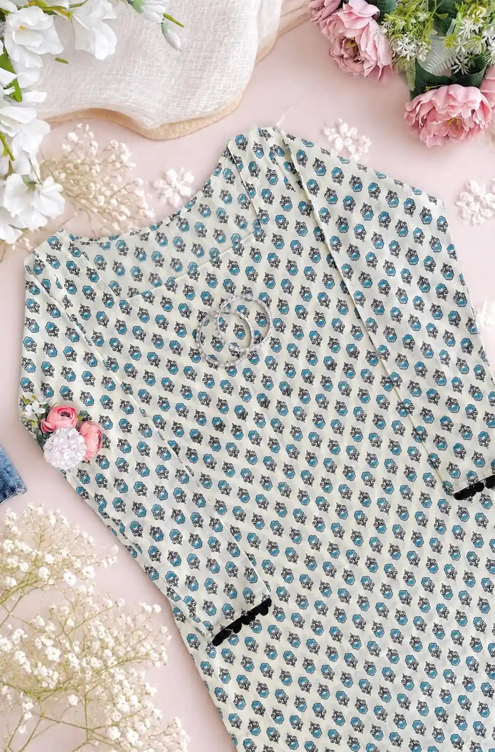 Blue Block Hand Printed Kurta