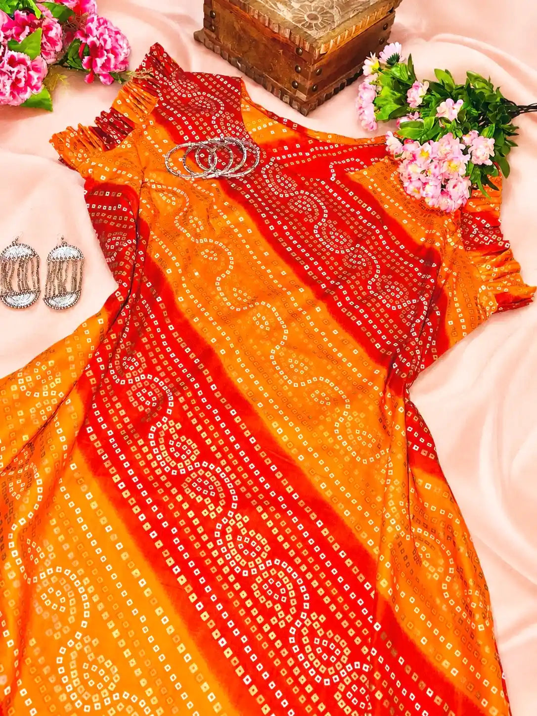 Jaipuri Bandhej Mul Kurta