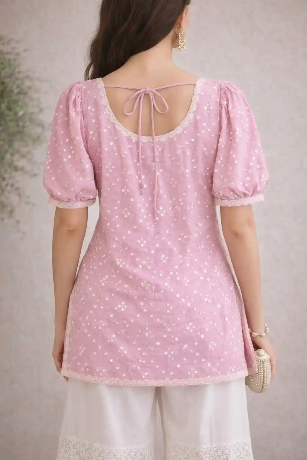 Gulnaz Pink Embroidered Short Kurta