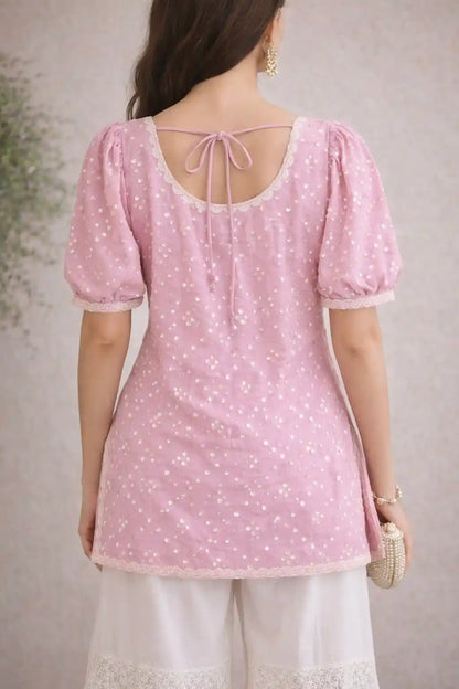 Gulnaz Pink Embroidered Short Kurta