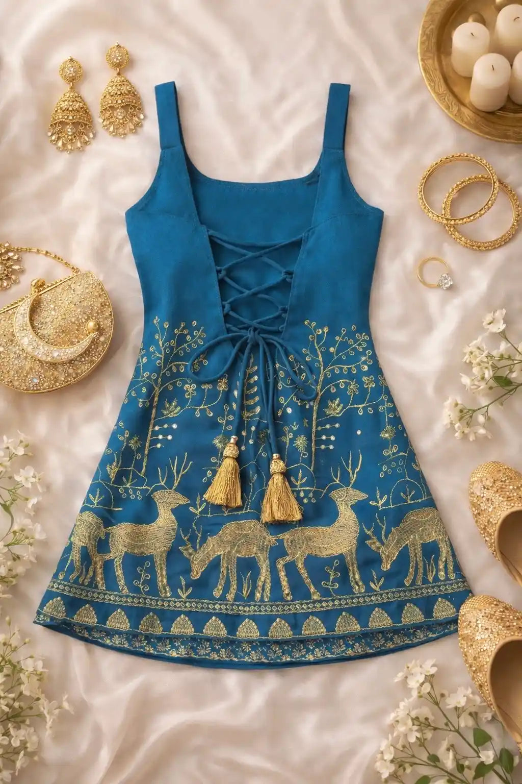 Teal Blue Hand Embroidered Kurta