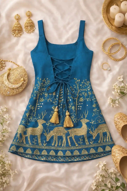Teal Blue Hand Embroidered Kurta
