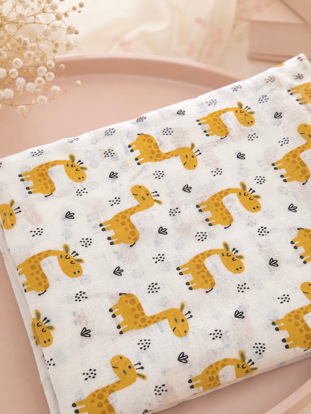 White Giraffe Print Cotton Fabric Cut