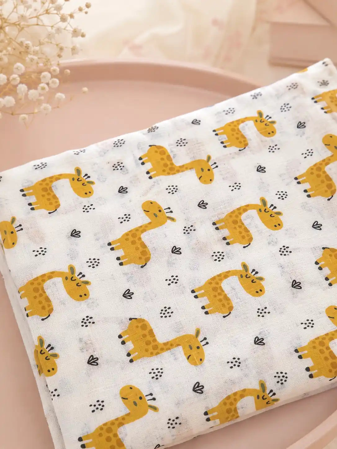 White Giraffe Print Cotton Fabric Cut