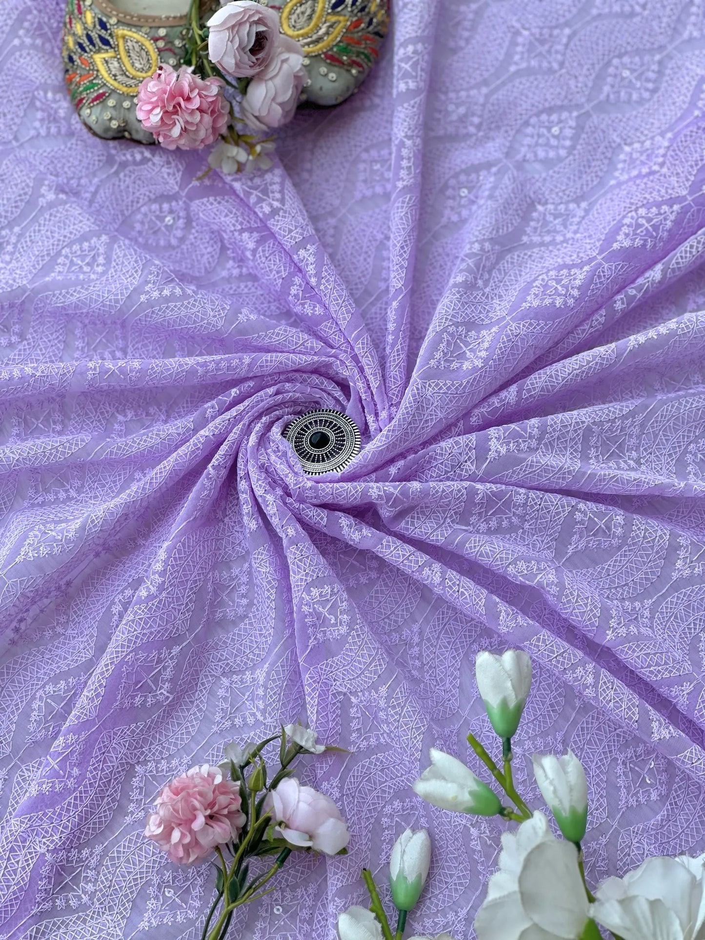 Blush Lilac Gulnaz Embroidered Fabric Cut