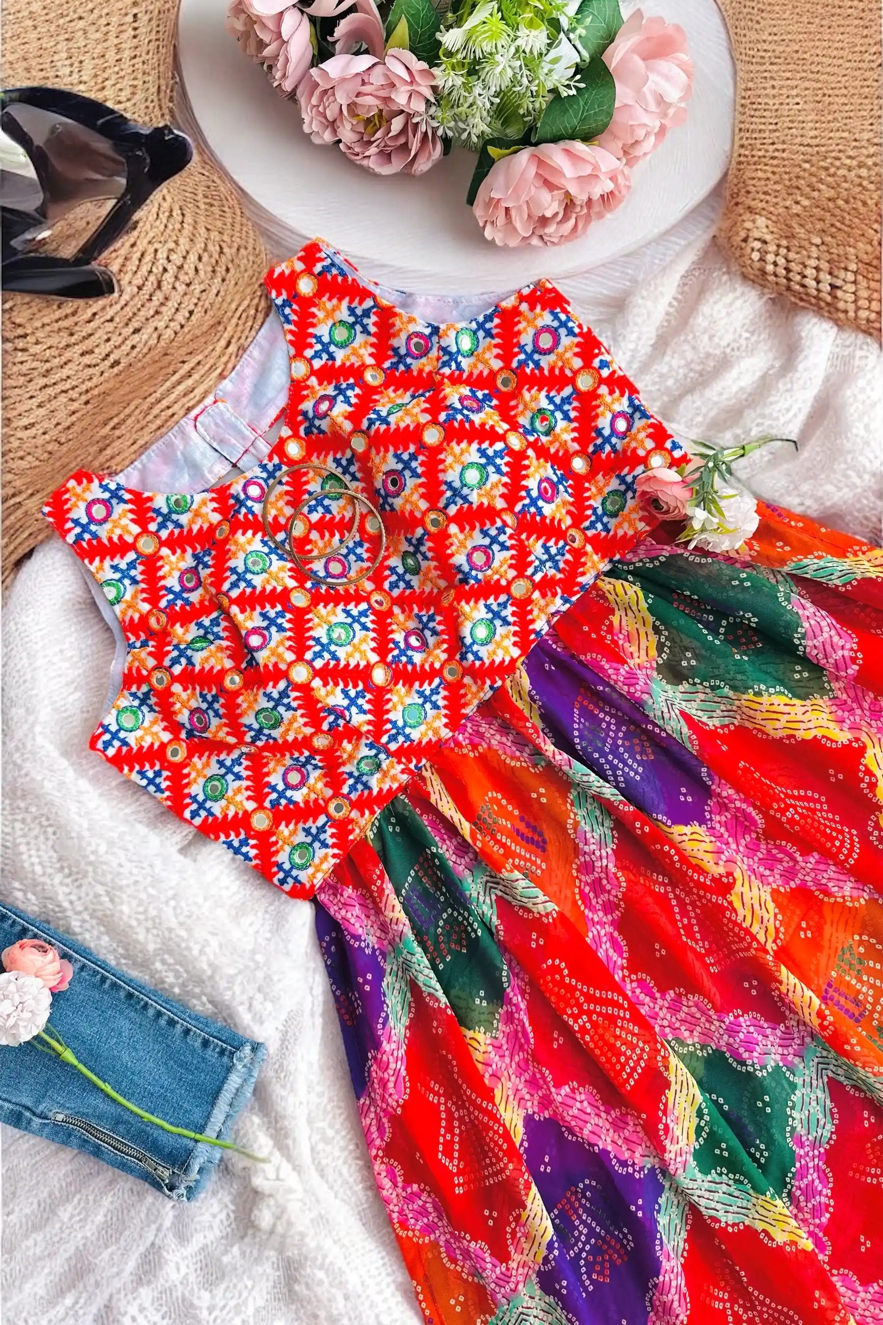 Gamti Bandhej Multicolor Gulnaz Kurta