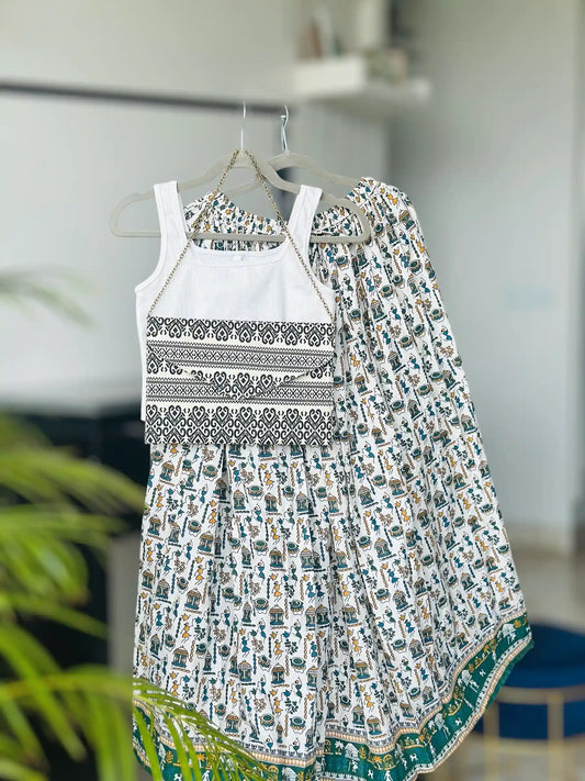 Jaipuri White Worli Twirl Skirt