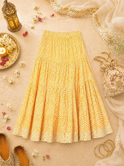 Yellow Lehriya Jaipuri Twirl Skirt