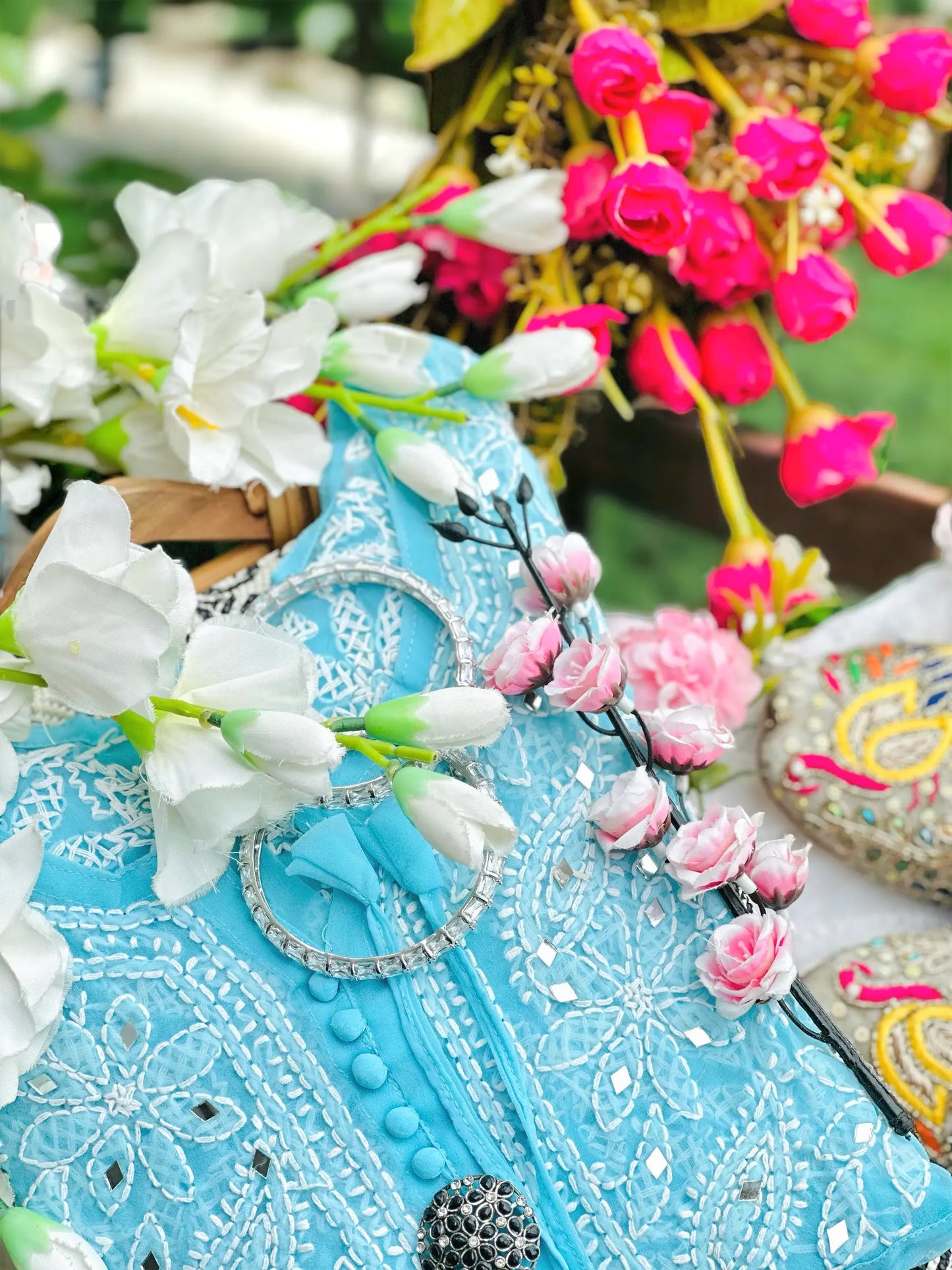 Blush Blue Noor Mirror Chikankari