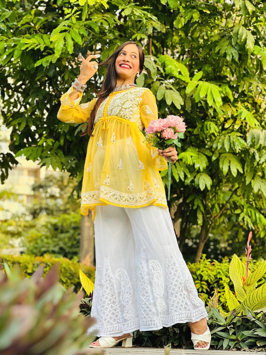 Sunflower Yellow Noor Mirror Chikankari