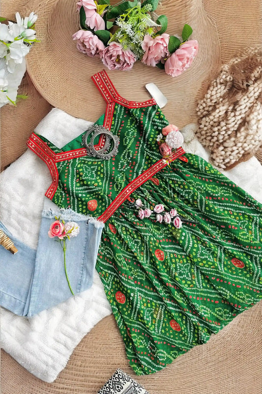 Lush Green Bandhej Gulnaz Peplum