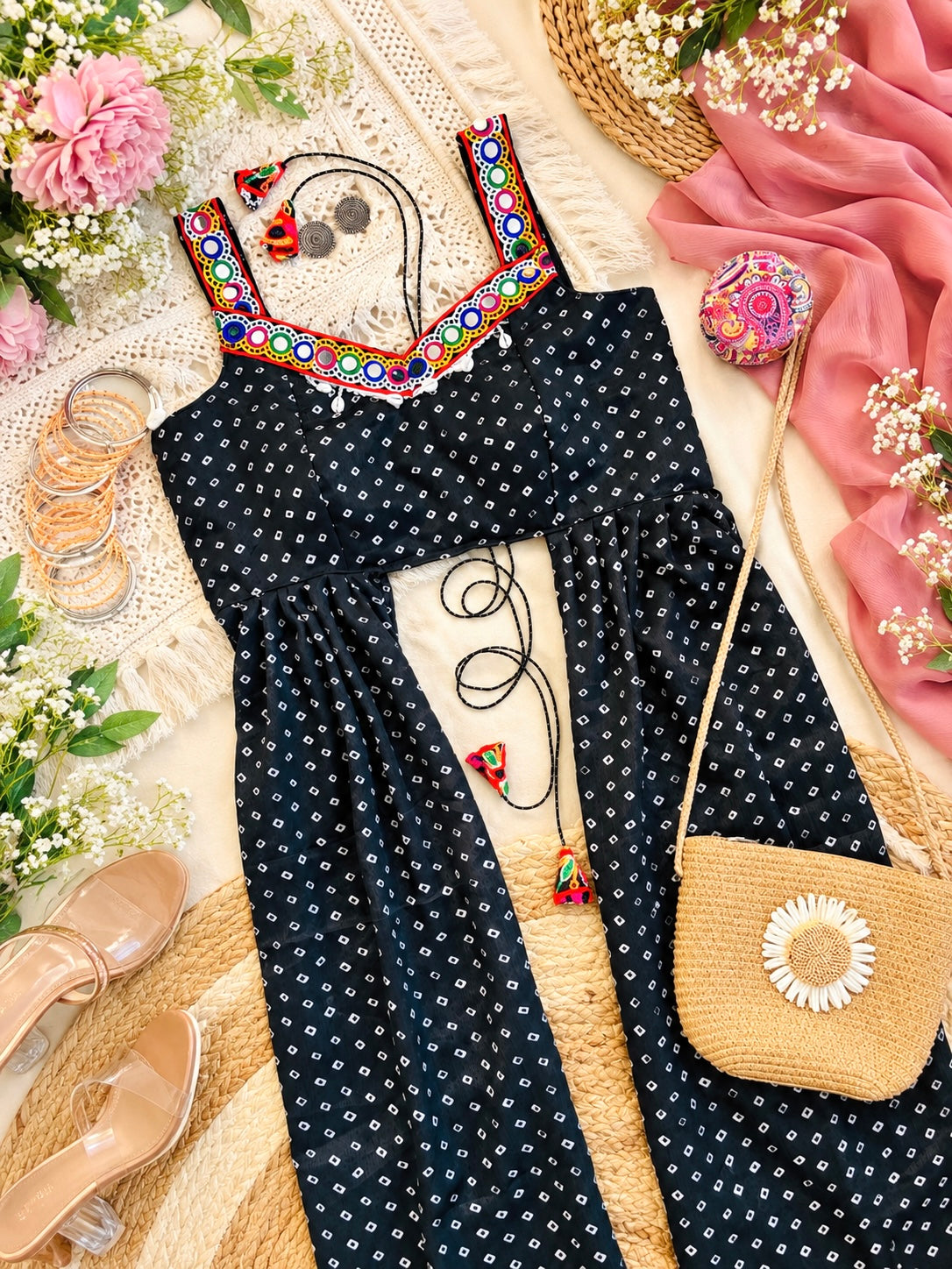 Black Bandhej Gamti Gulnaz Kurta