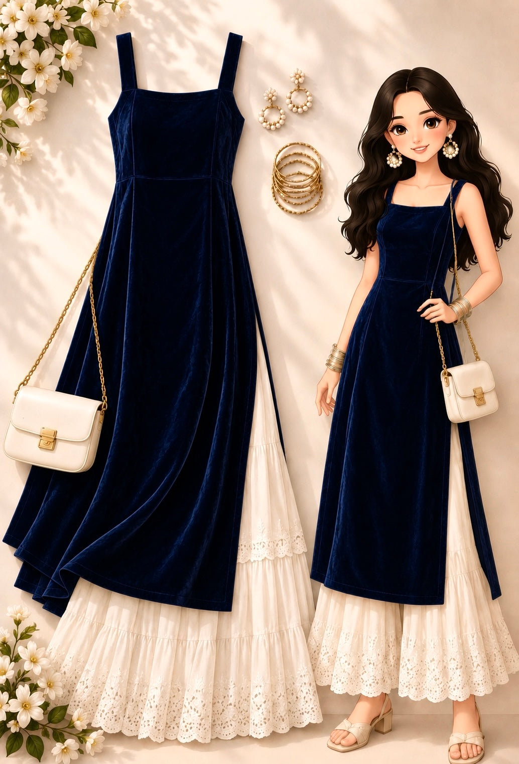 Royal Blue Velvet Gulnaz Kurta