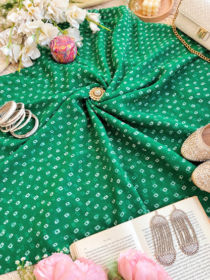 Emerald Green Bandhej Gulnaz Fabric Cut