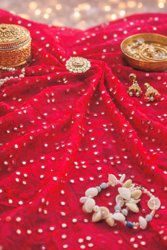 Hot Pink Mirror Embroidered Fabric Cut