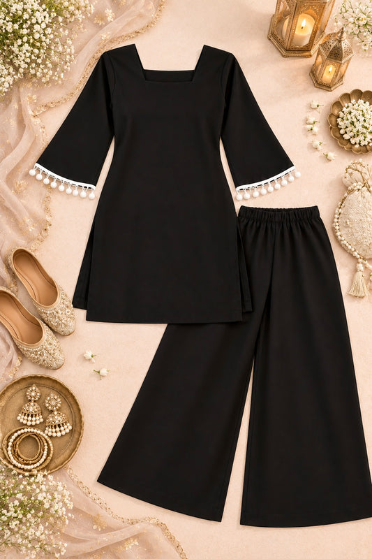 Black Pom Pom Kurta Set