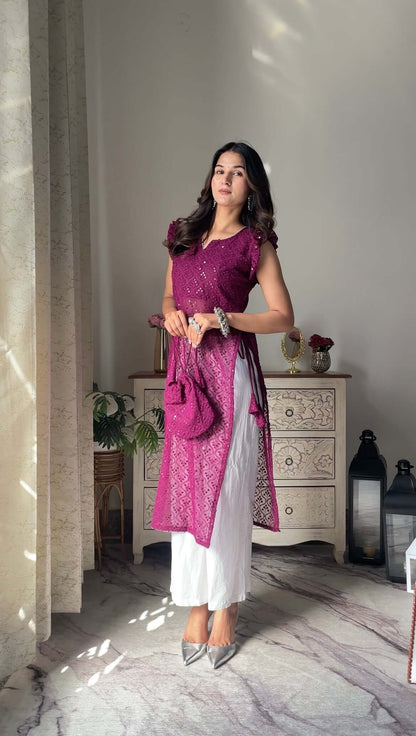 Swati's Plum Wine Frill Gulnaz Kurta