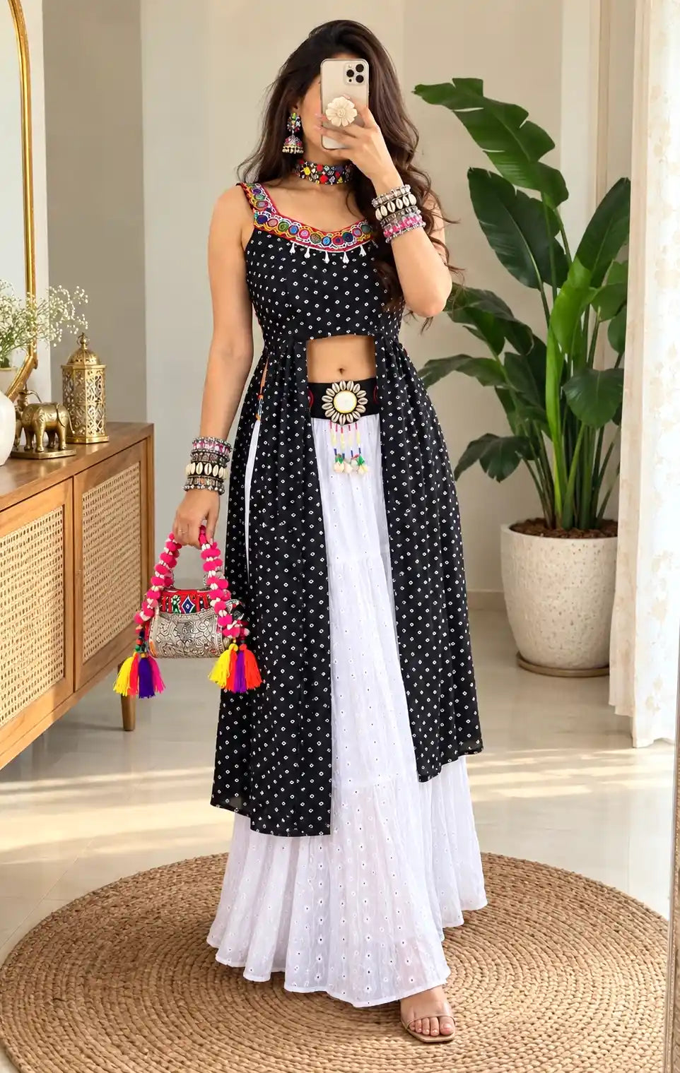 Black Bandhej Gamti Gulnaz Kurta
