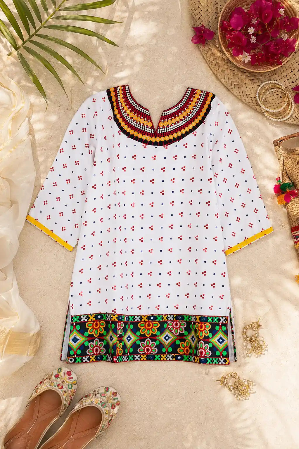 Gamti White Jaipuri Short Kurta