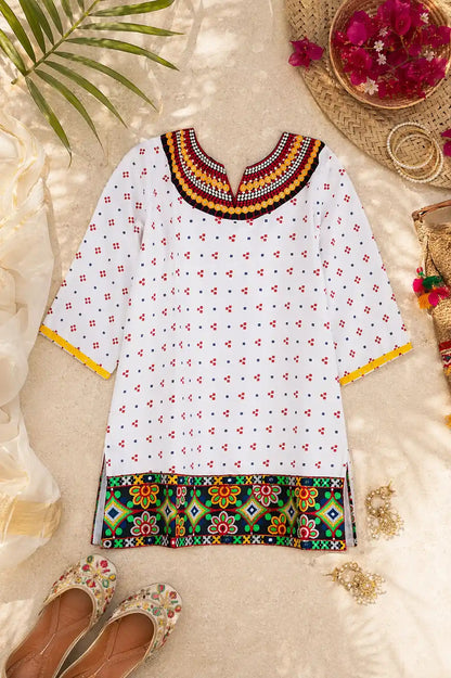 Gamti White Jaipuri Short Kurta