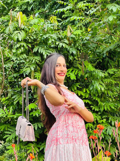 Blush Pink Tiered Frill Gulnaz Kurta