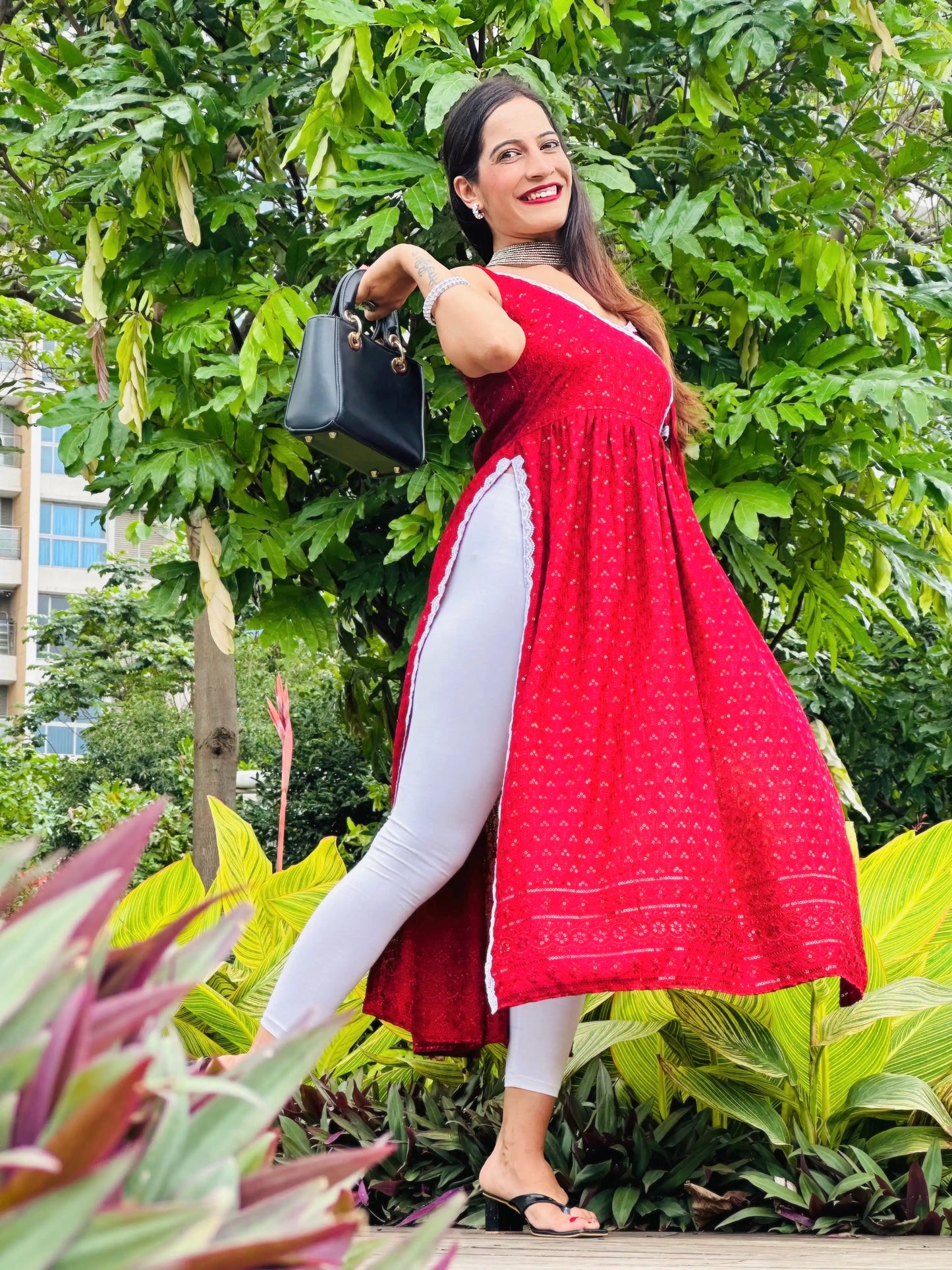 Swati's Rose Maroon Angrakha Gulnaz Kurta