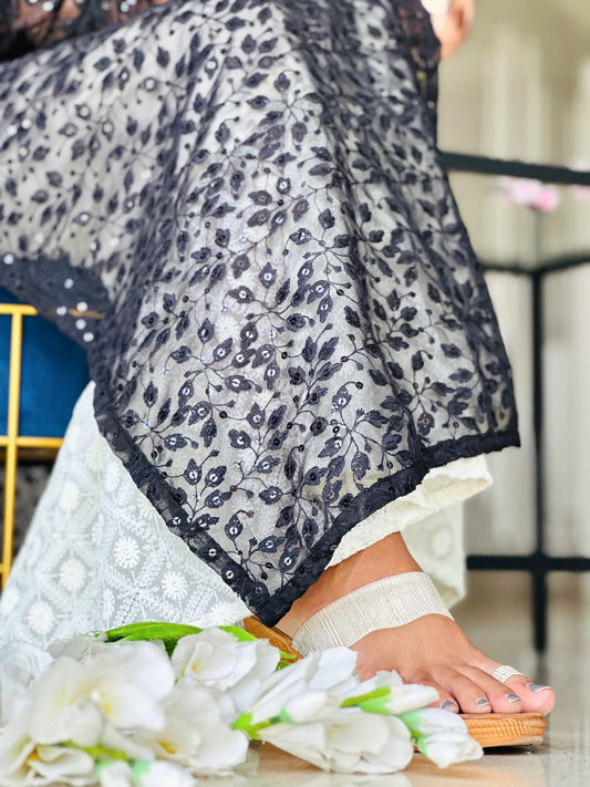 Smoky Black Leaf Gulnaz Kurta - Passion for Fashion by Shivani