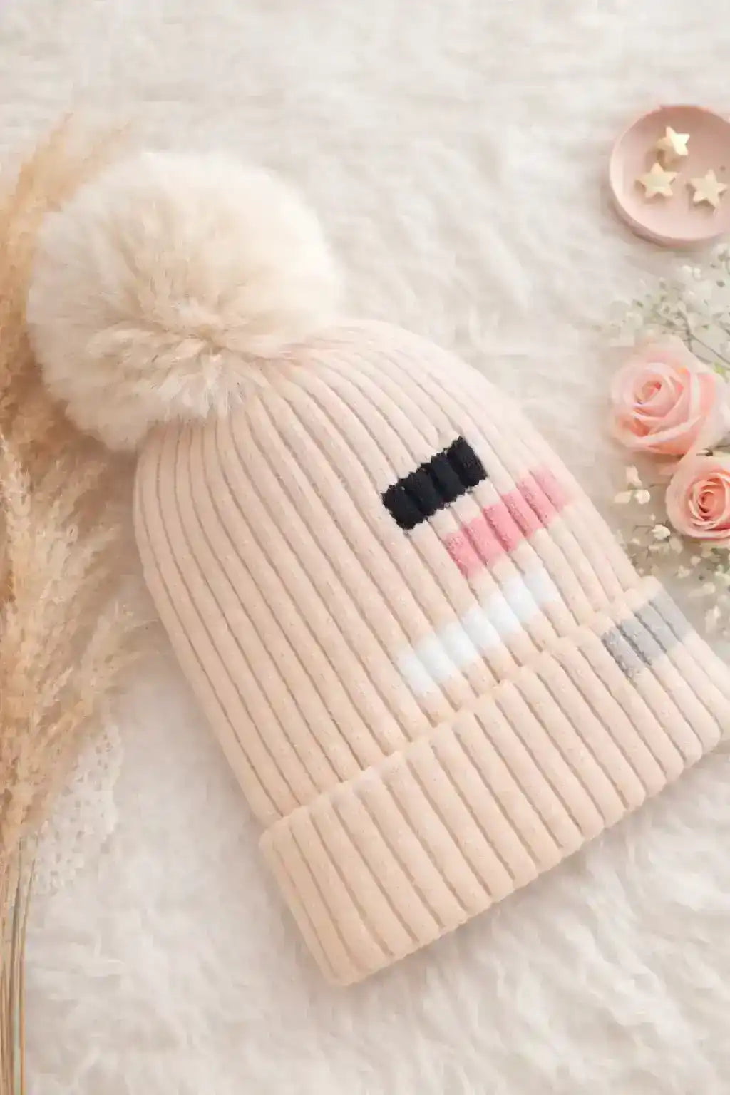 Beige Handcrafted Knitted Wool Cap