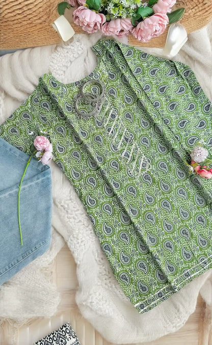 Green Jaipuri Cotton Short Kurta