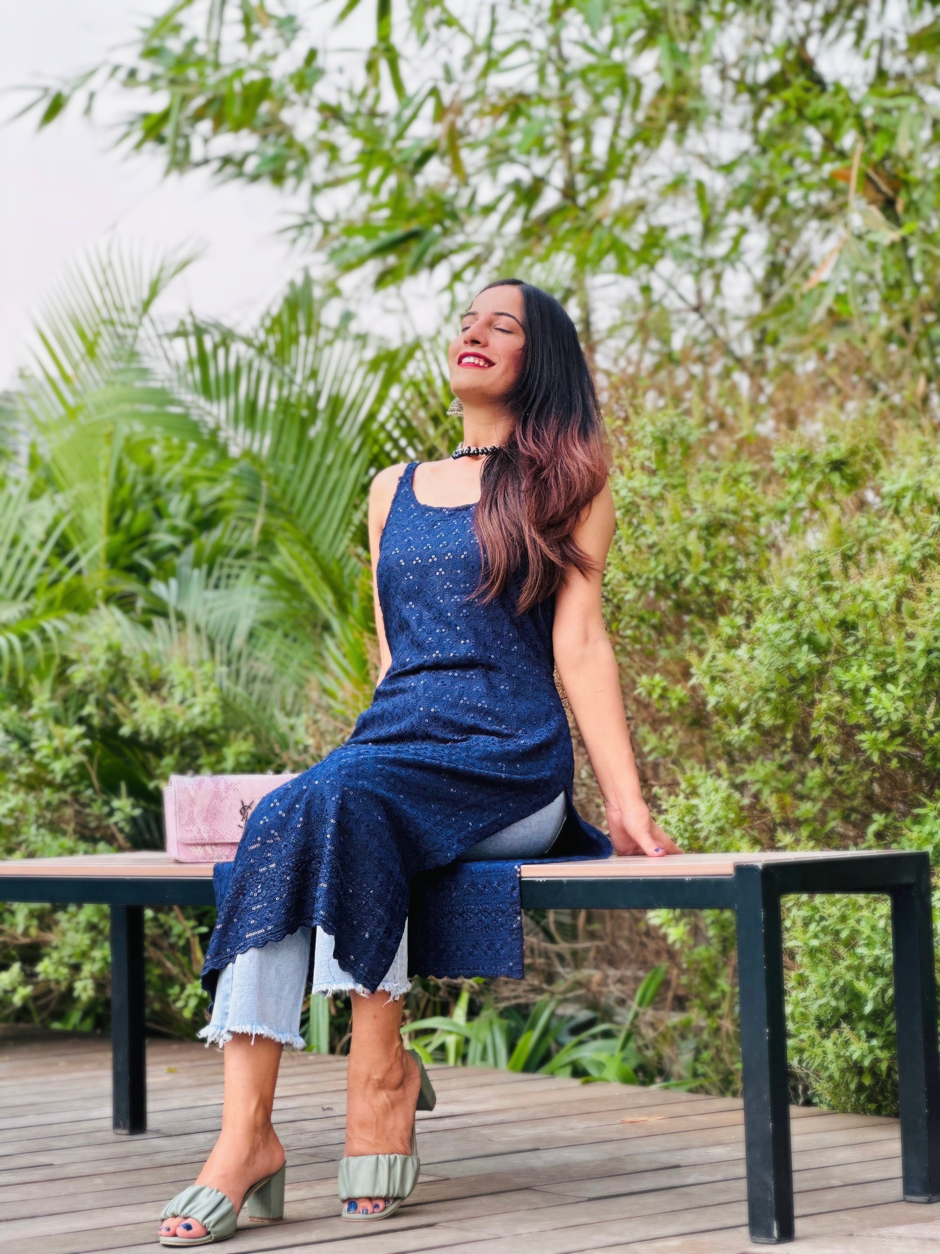 Asure Blue Sequence Gulnaz Kurta
