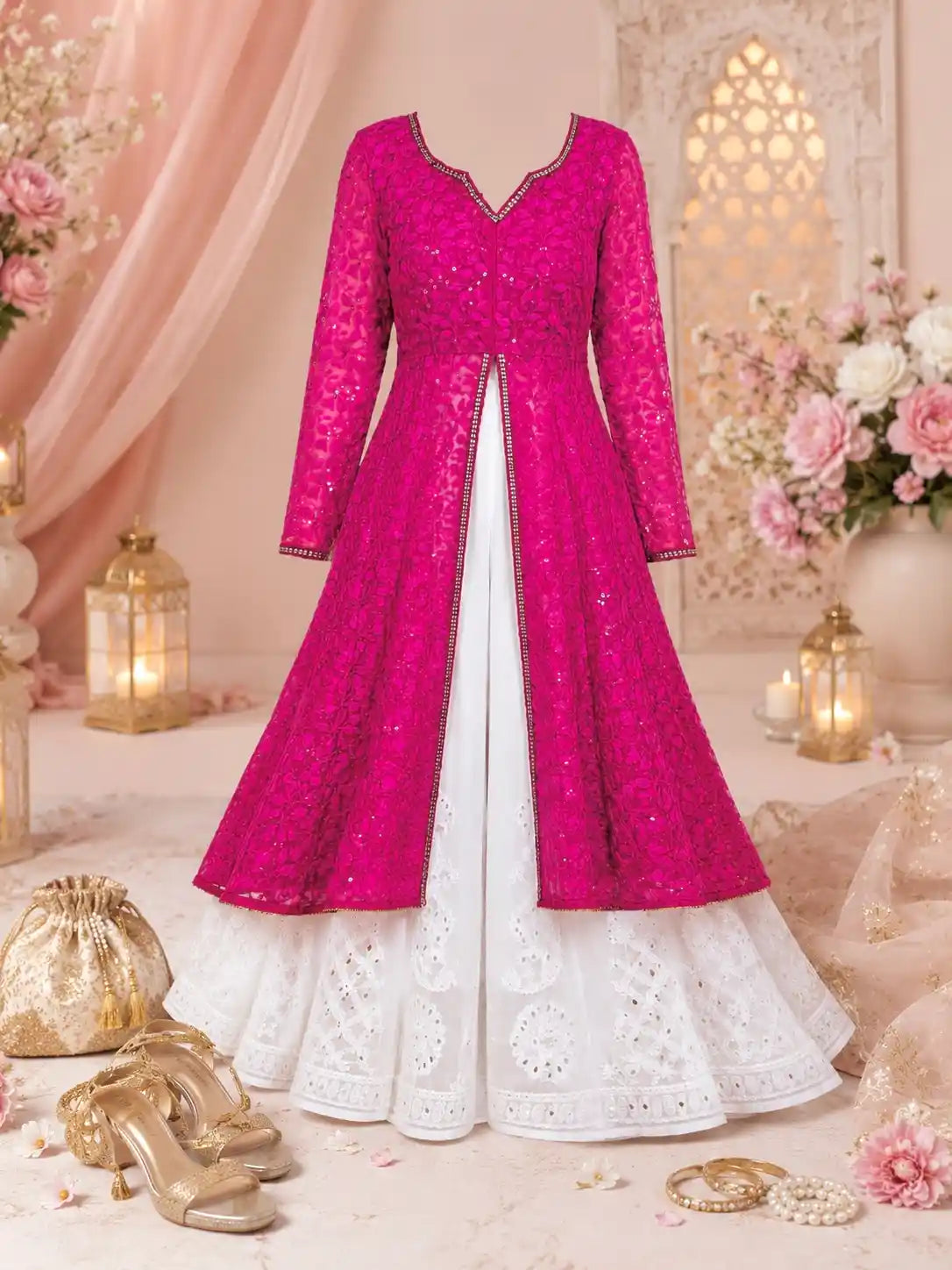 Champagne Wine Embroidered Gulnaz Kurta
