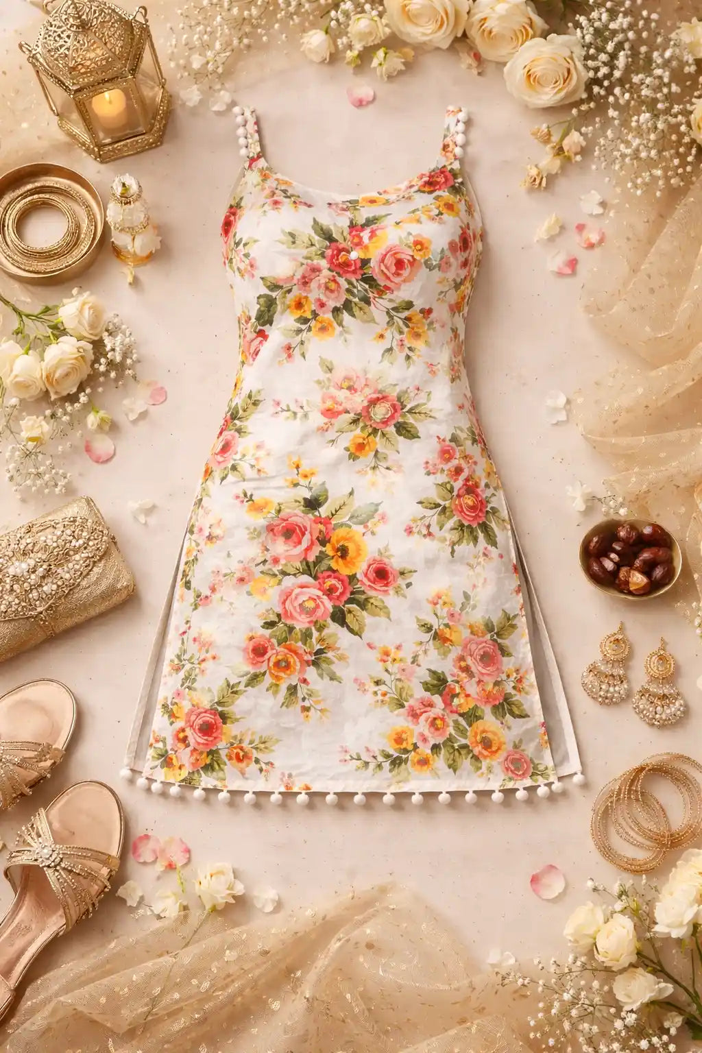 Floral Print Back Tie Gulnaz Kurta