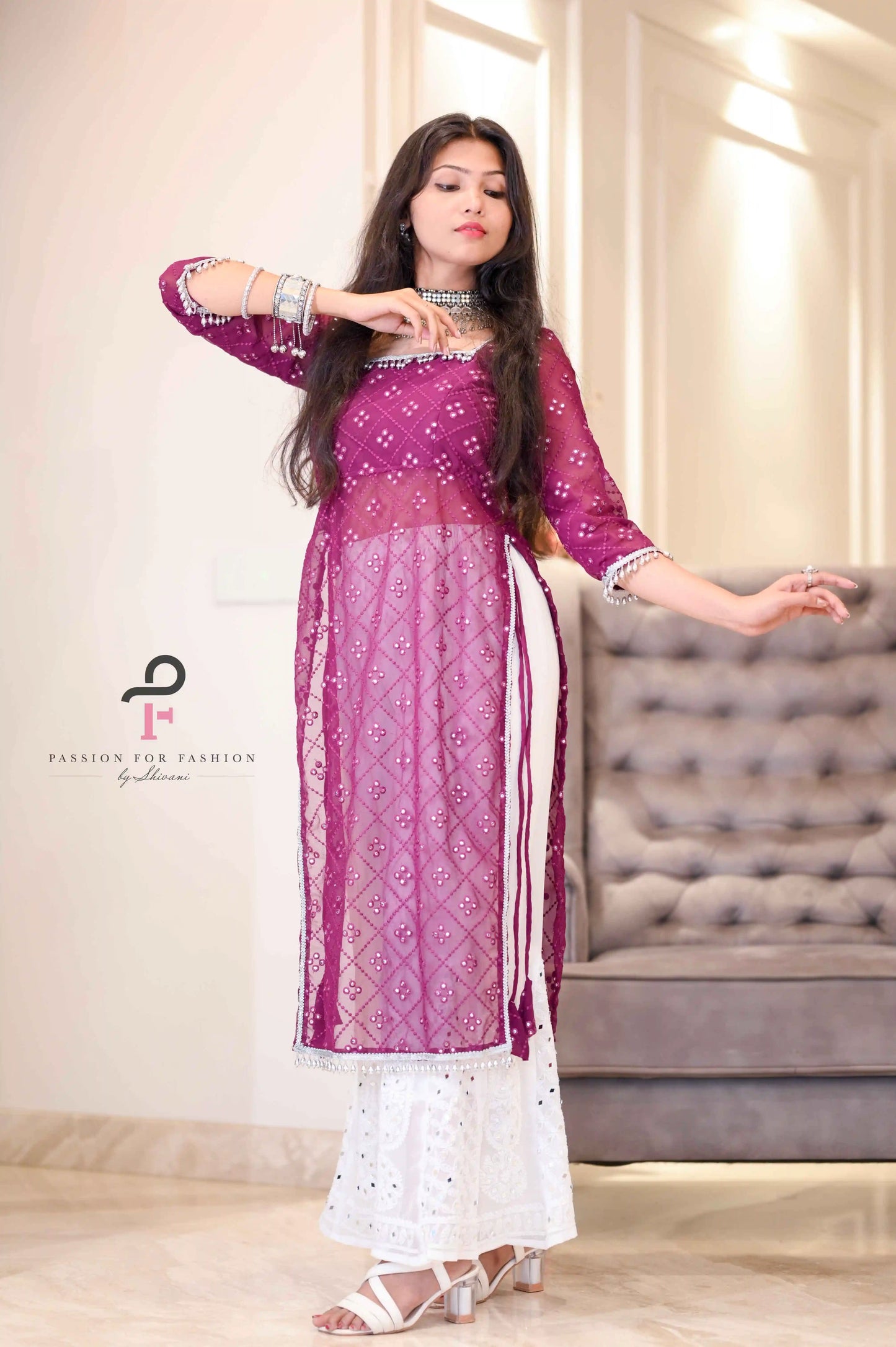 Shiraz Wine Gulnaz Embroidered Kurta