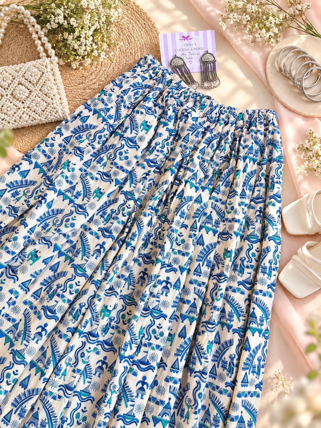 Blue Jaipuri Folk Art Printed Twirl Skirt